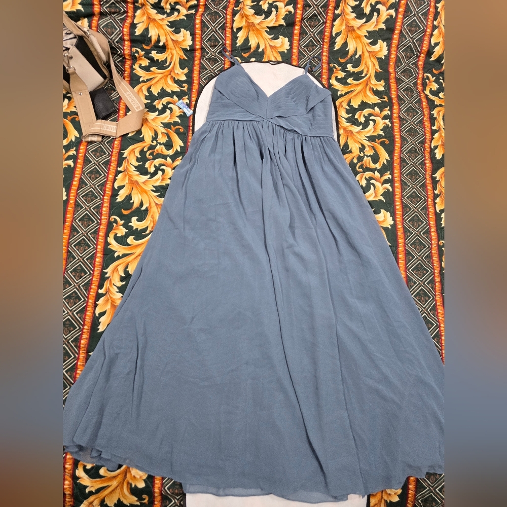 Azazie Strapless Slate Blue Gown